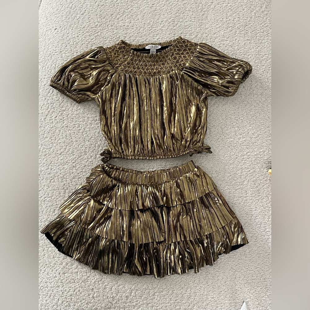 J. CREW Crewcuts  Girls' smocked metallic top and Skirt set.